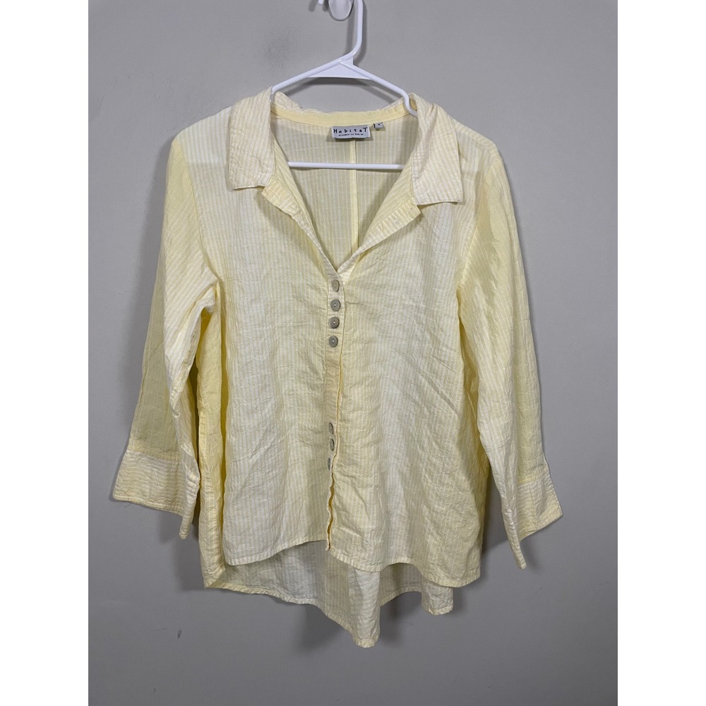 Habitat‎ Striped Yellow Button Front Top Size Medium Lagenlook Coastal Beach